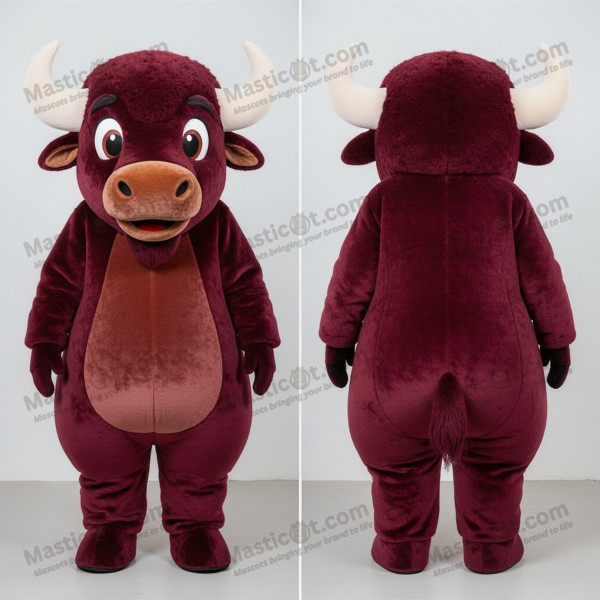 Maroon Plush Cartoon Bison Mascot - Masticot.com