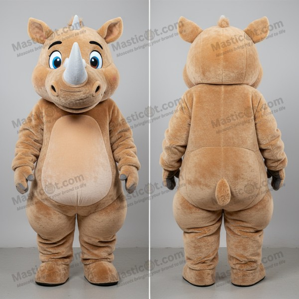 Sandy Beige Rounded Woolly Rhinoceros Mascot - Masticot.com