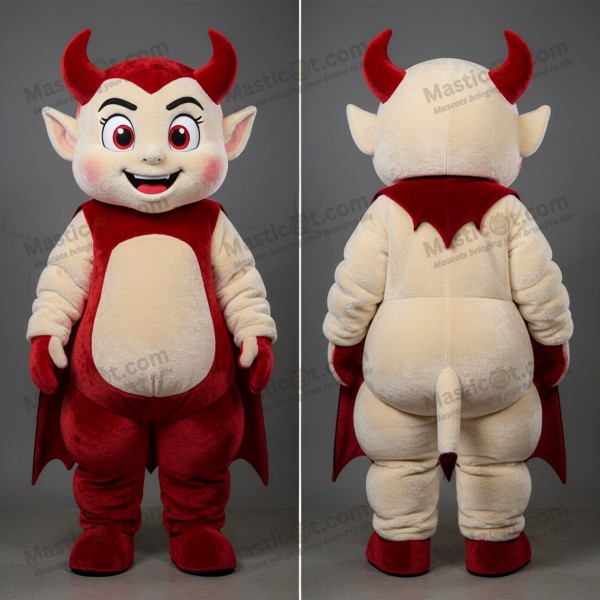 Cream Velvety Cartoon Devil Mascot - Masticot.com