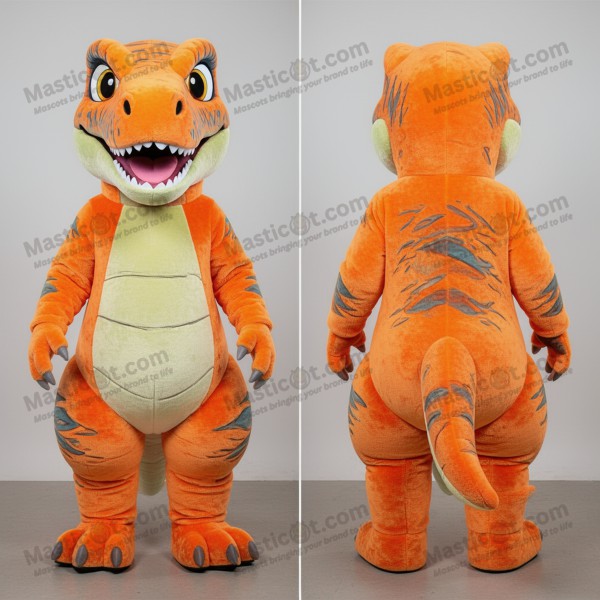 Fiery Orange Cartoon Velociraptor Mascot - Masticot.com
