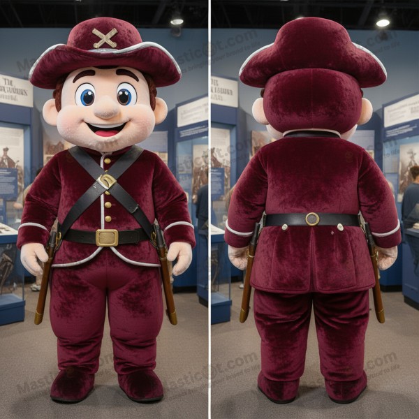 Maroon broad shouldered civil war soldier mascot -