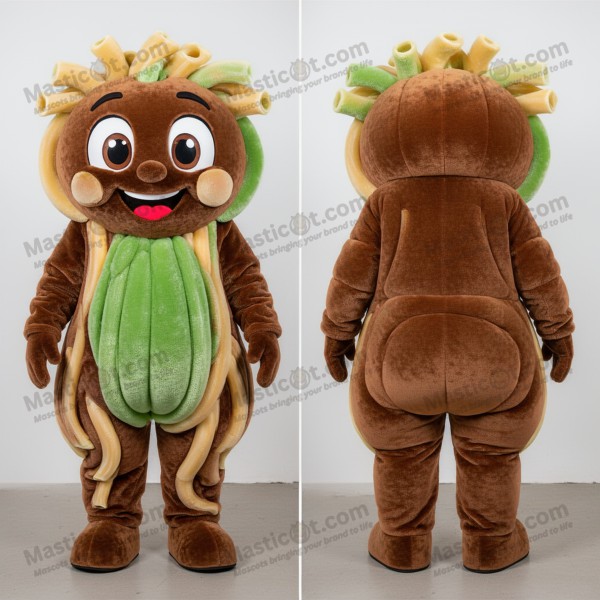 Golden Brown Cartoon Pesto Pasta Mascot - Masticot.com