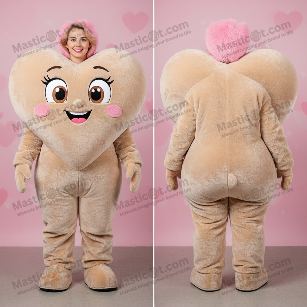 Beige plüsh-hjerte-maskot - Masticot.com