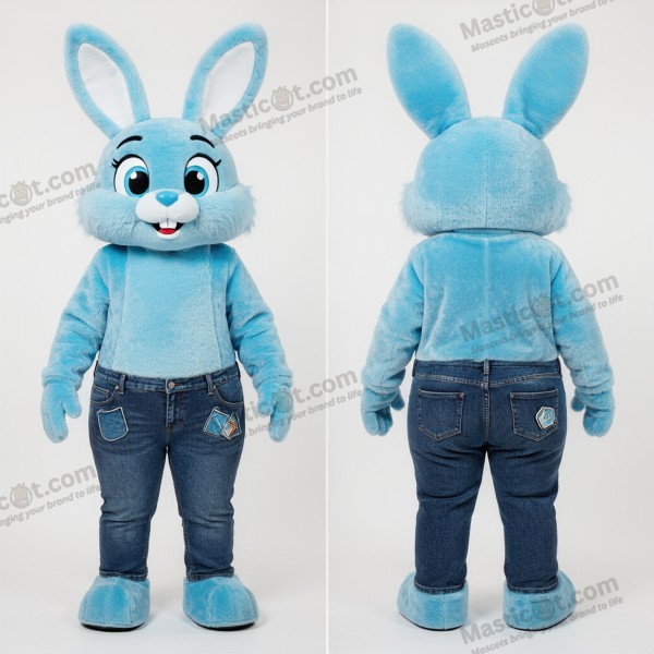 Maskot divokého králíka – nebesky modrá chlupatá - Divoký králík - MASTICOT_46844 - Masticot.com