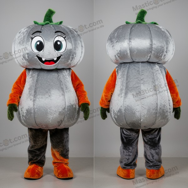 Silberne runde Kürbis-Maskottchen - Kürbis - MASTICOT_46863 - Masticot.com