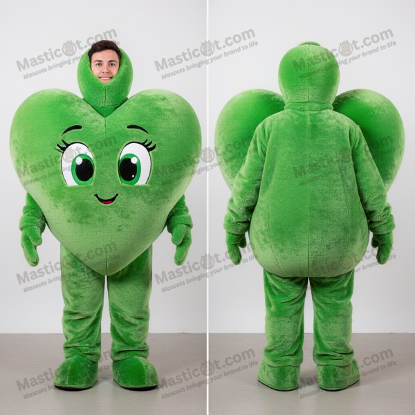 Emerald green velvety heart mascot - Masticot.com