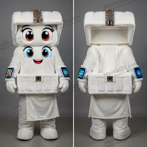 Mascote de Baú Veludo Branco - Baú do Tesouro - MASTICOT_47058 - Masticot.com