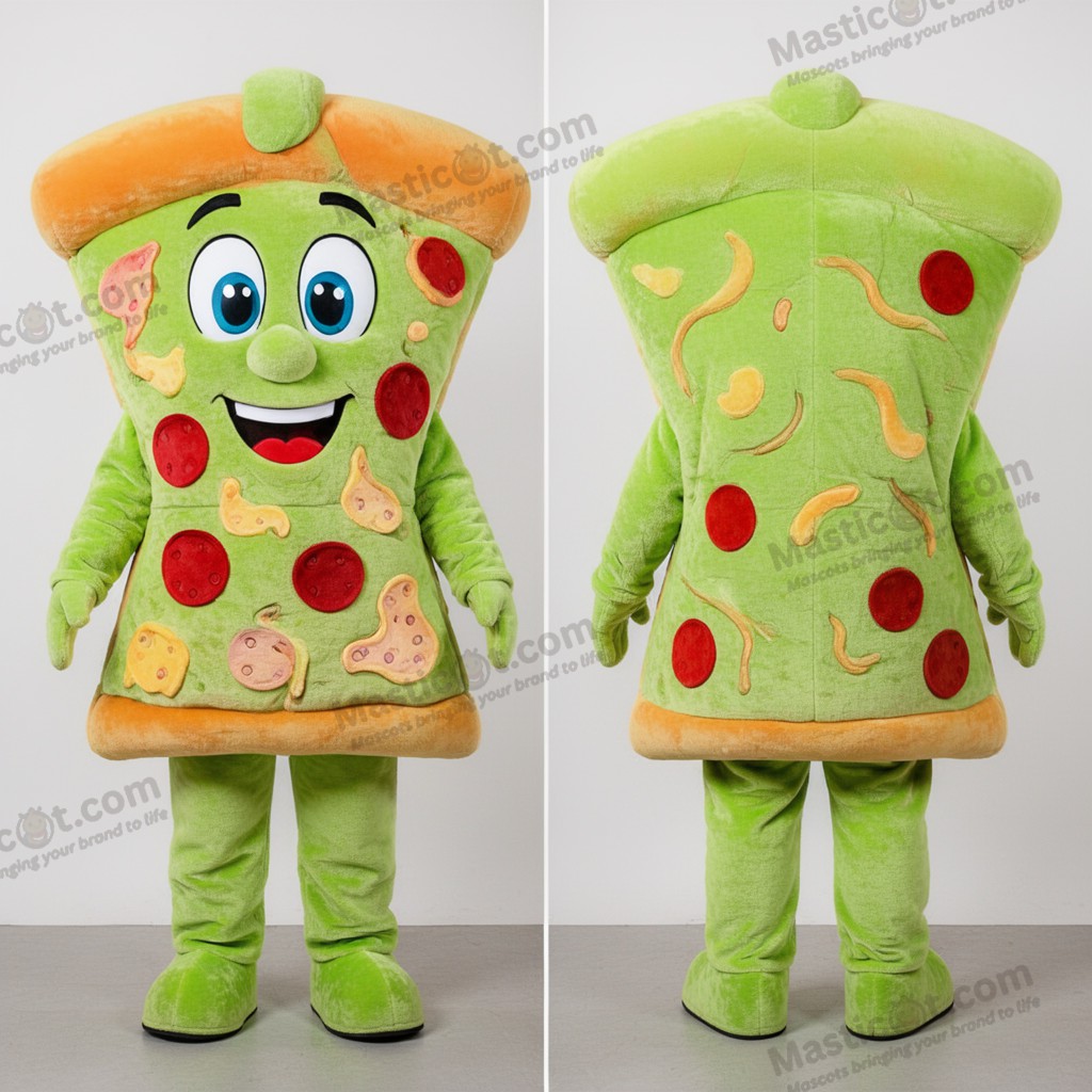 Limegrøn Pizza Skive Maskot - Pizza Stykke - MASTICOT_47161 - Masticot.com