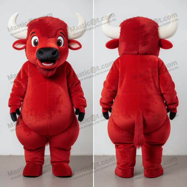 Crimson plush broad shouldered bison mascot - Masticot.com