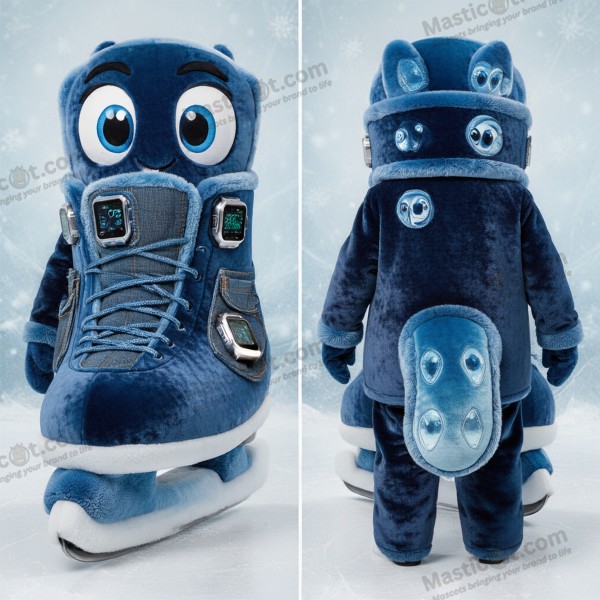 Fluweelzachte Blauwe Cartoon Schaatsen Mascotte - Paar ijsschaatsen - MASTICOT_47197 - Masticot.com