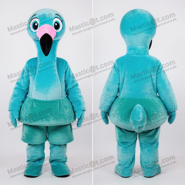 Cyan plush feathered flamingo mascot - Masticot.com