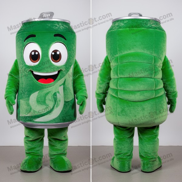 Emerald green bubbly soda can mascot - Masticot.com