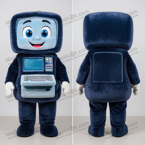 Navy blue friendly computer mascot - Computer - MASTICOT_4693 - Masticot.com