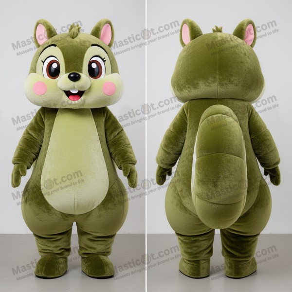 Olive green fluffy flying squirrel mascot - Masticot.com