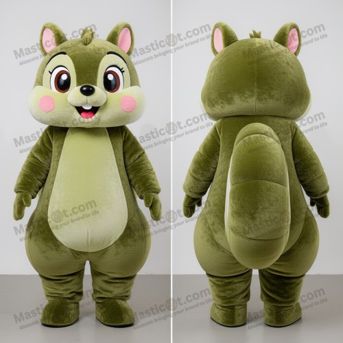 Olive green fluffy flying squirrel mascot - Masticot.com