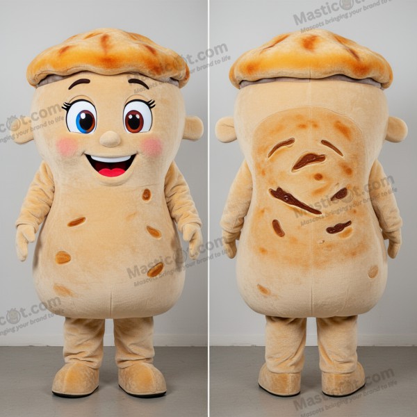 Beige pluizige herderspastei mascotte - Shepherds Pie - MASTICOT_47430 - Masticot.com