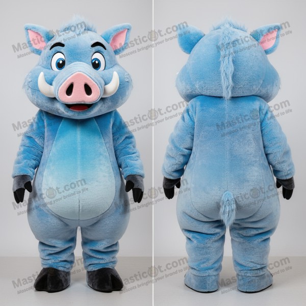 Sky Blue Cartoon Wild Boar Mascot - Masticot.com