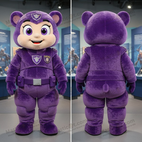 Deep purple fierce looking para commando mascot -