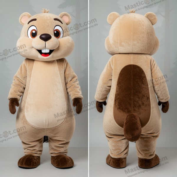 Beiger kuscheliger Biber-Maskottchen - Biber - MASTICOT_47828 - Masticot.com
