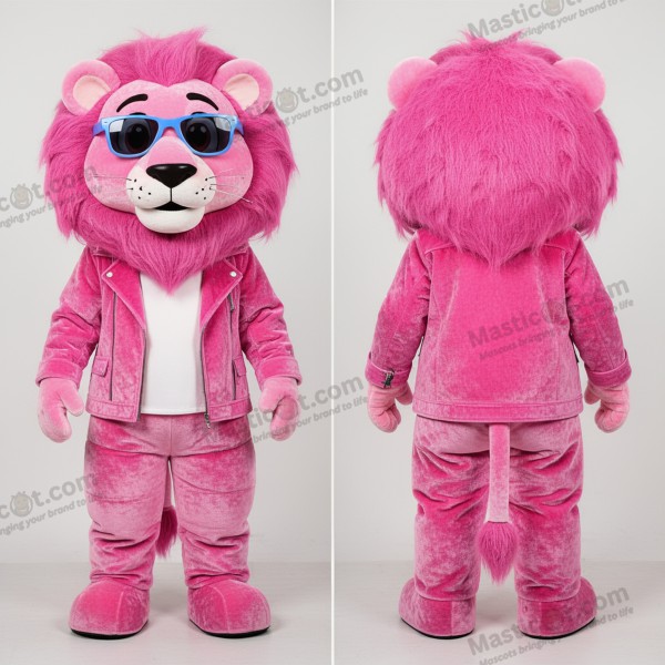Mascota de León Cartoon en Terciopelo Rosa - León - MASTICOT_47874 - Masticot.com