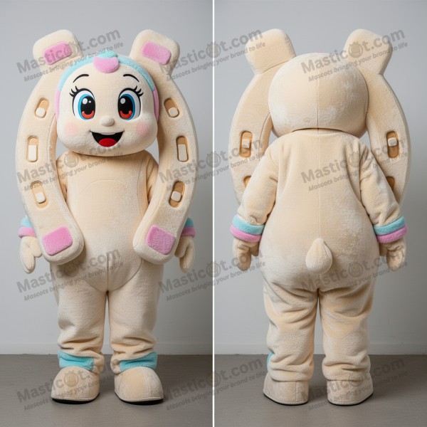 Krémový polstrovaný maskot šťastné podkovy - Masticot.com