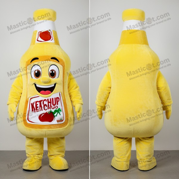 Citron gul, rund ketchupflaske-maskot - Masticot.com