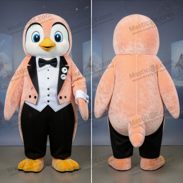 Mascota de pingüino de terciopelo suave color melocotón -