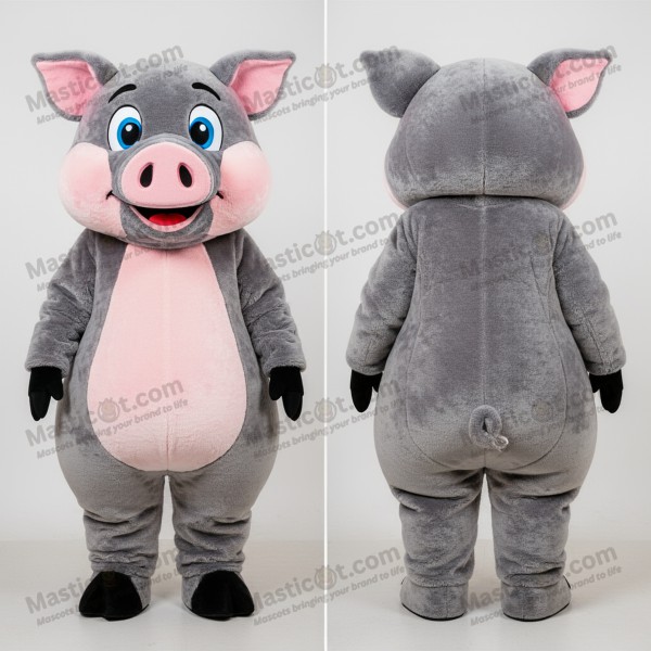 Velvety Gray Cartoon Sow Mascot - Masticot.com