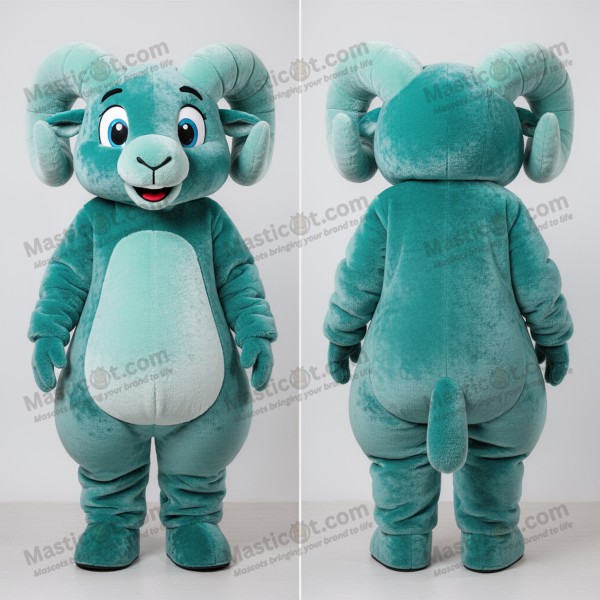 Teal fluffy ram mascot - Masticot.com
