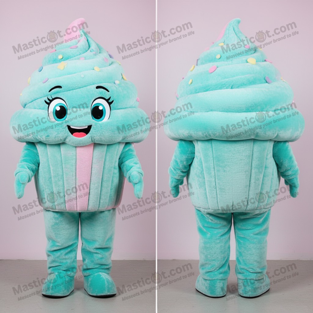 Turquoise Velvety Cupcake Mascot - Masticot.com
