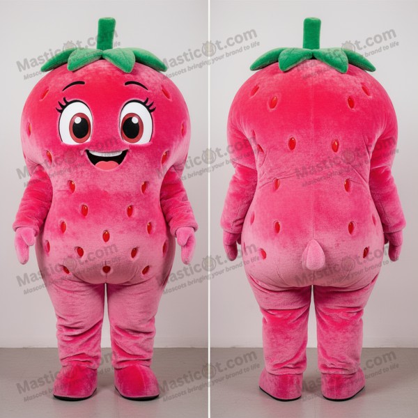 Velvety pink plump strawberry mascot - Masticot.com