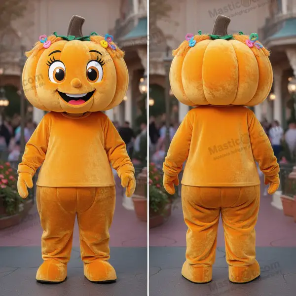 Golden yellow cheerful pumpkin mascot - Pumpkin - MASTICOT_49182 - Masticot.com