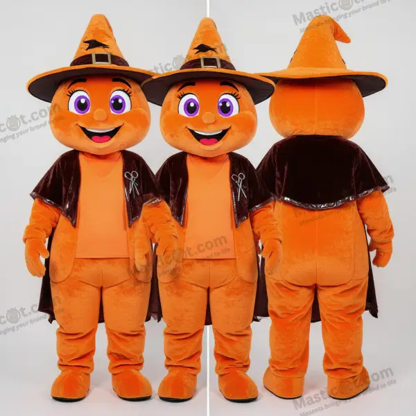 Orange smiling witch mascot - Witch - MASTICOT_49287 - Masticot.com