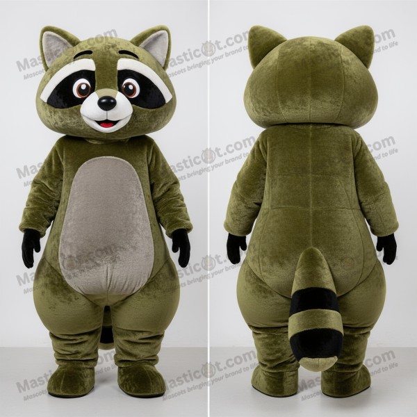 Olive green rounded contours raccoon mascot - Masticot.com