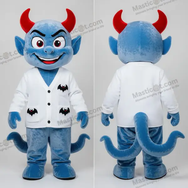 Sky Blue Velvety Devil Mascot - Devil - MASTICOT_49427 - Masticot.com