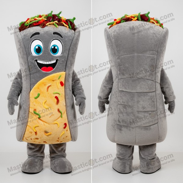 Zachte grijze vrolijke enchilada mascotte - Masticot.com
