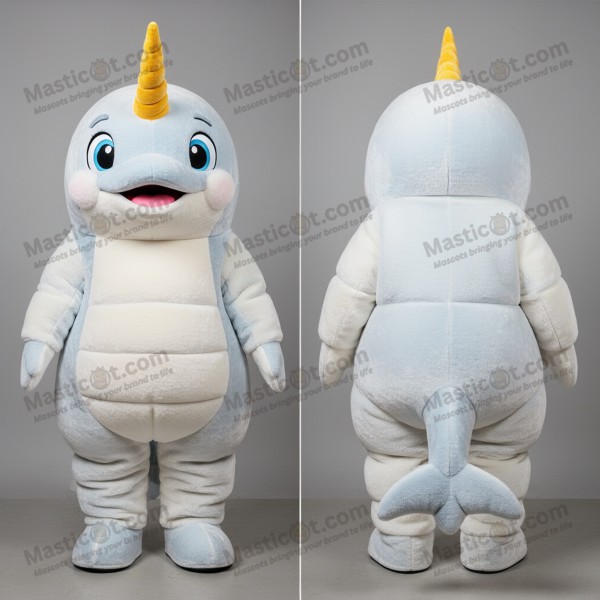 Ivory white gentle narwhal mascot - Masticot.com