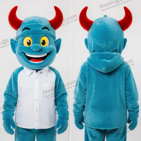 Cyan blue gleeful devil mascot - Devil - MASTICOT_49622 - Masticot.com