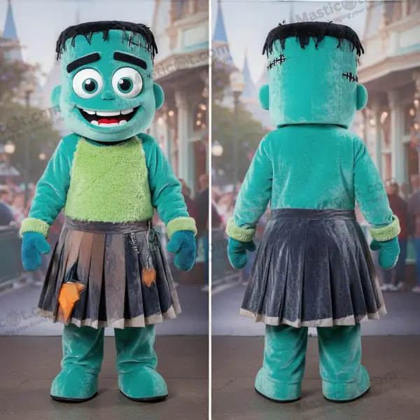 Turquoise Playful Frankensteins Monster Mascot with Pencil Skirt - Frankenstein'S Monster - MASTICOT_49641 - Masticot.com