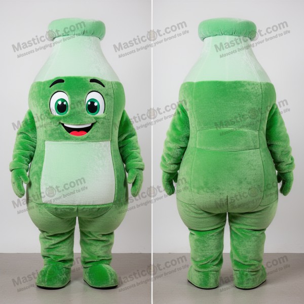 Velvety green broad shouldered bottle of milk mascot -