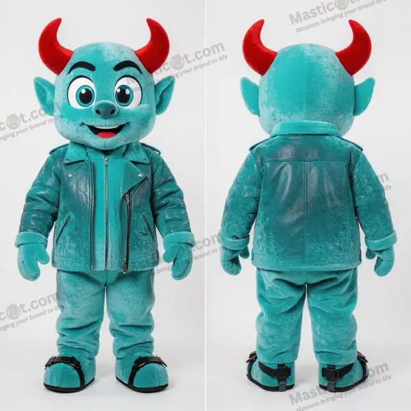 Turquoise playful devil mascot - Devil - MASTICOT_49748 - Masticot.com