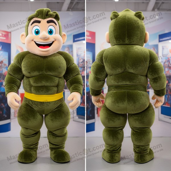 Olive green broad shouldered strongman mascot - Masticot.com
