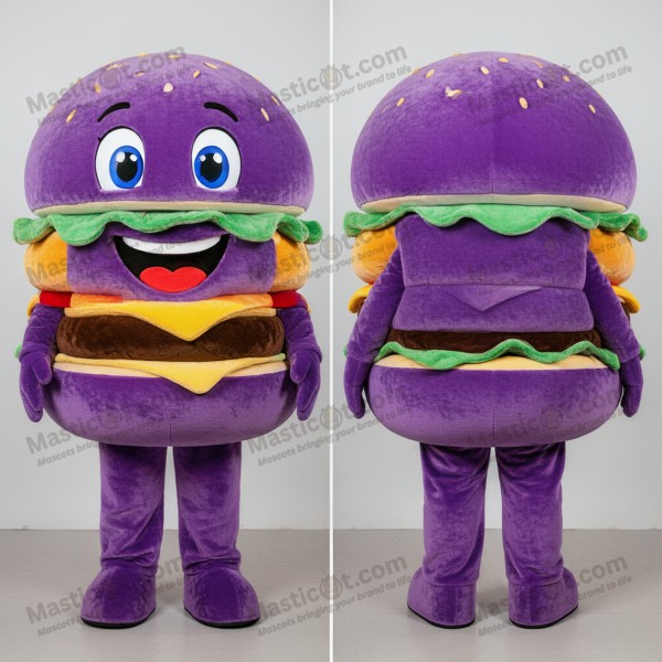 Velvety purple plump hamburger mascot - Masticot.com