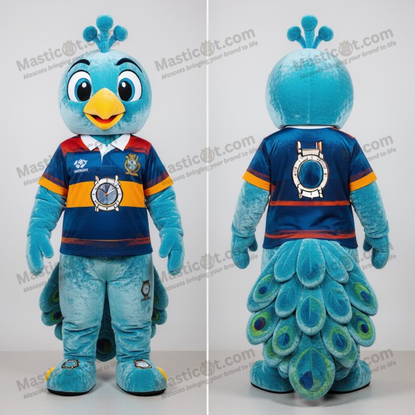 Cyan velvety peacock mascot - Masticot.com