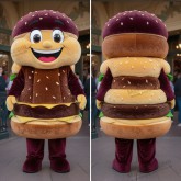 Rød fluffy hamburger-maskot - Hamburger - MASTICOT_49824 - Masticot.com