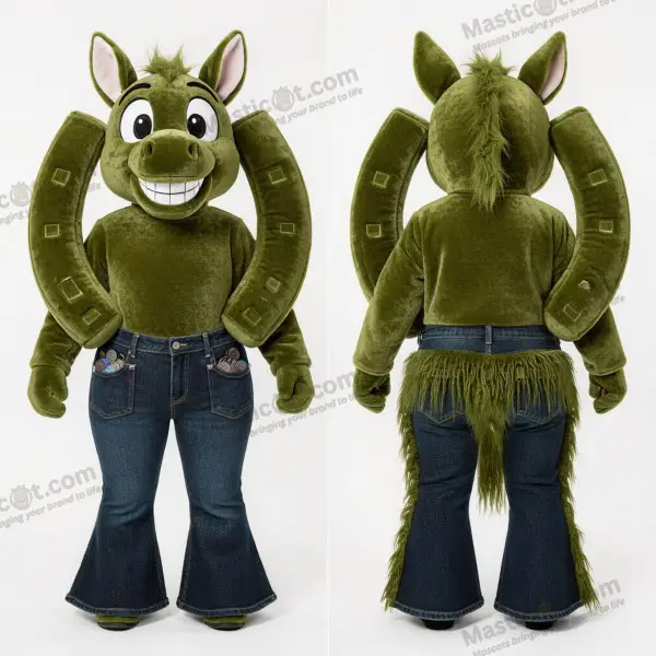 Olive Green Denim Style Horseshoe Mascot - Horseshoe - MASTICOT_50079 - Masticot.com
