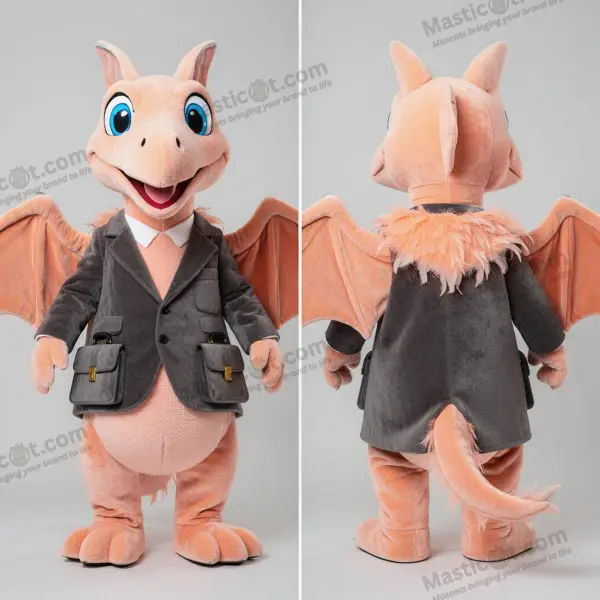 Peach velvety pterodactyl mascot - Pterodactyl - MASTICOT_50082 - Masticot.com
