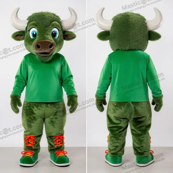 Emerald Green Cartoon Bison Mascot - Bison - MASTICOT_50089 - Masticot.com