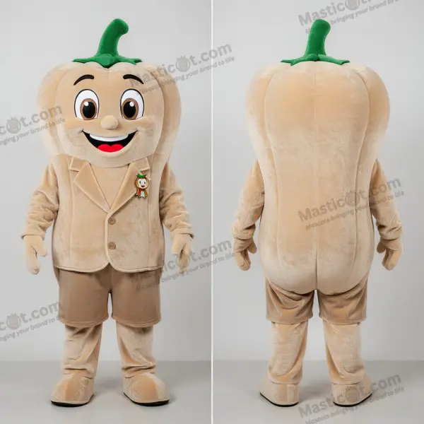 Beige Velvety Cartoon Pepper Mascot - Pepper - MASTICOT_50096 - Masticot.com