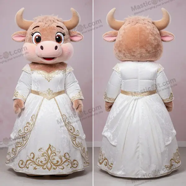 Ivory & Gold Wedding Bull Mascot - Bull - MASTICOT_50097 - Masticot.com